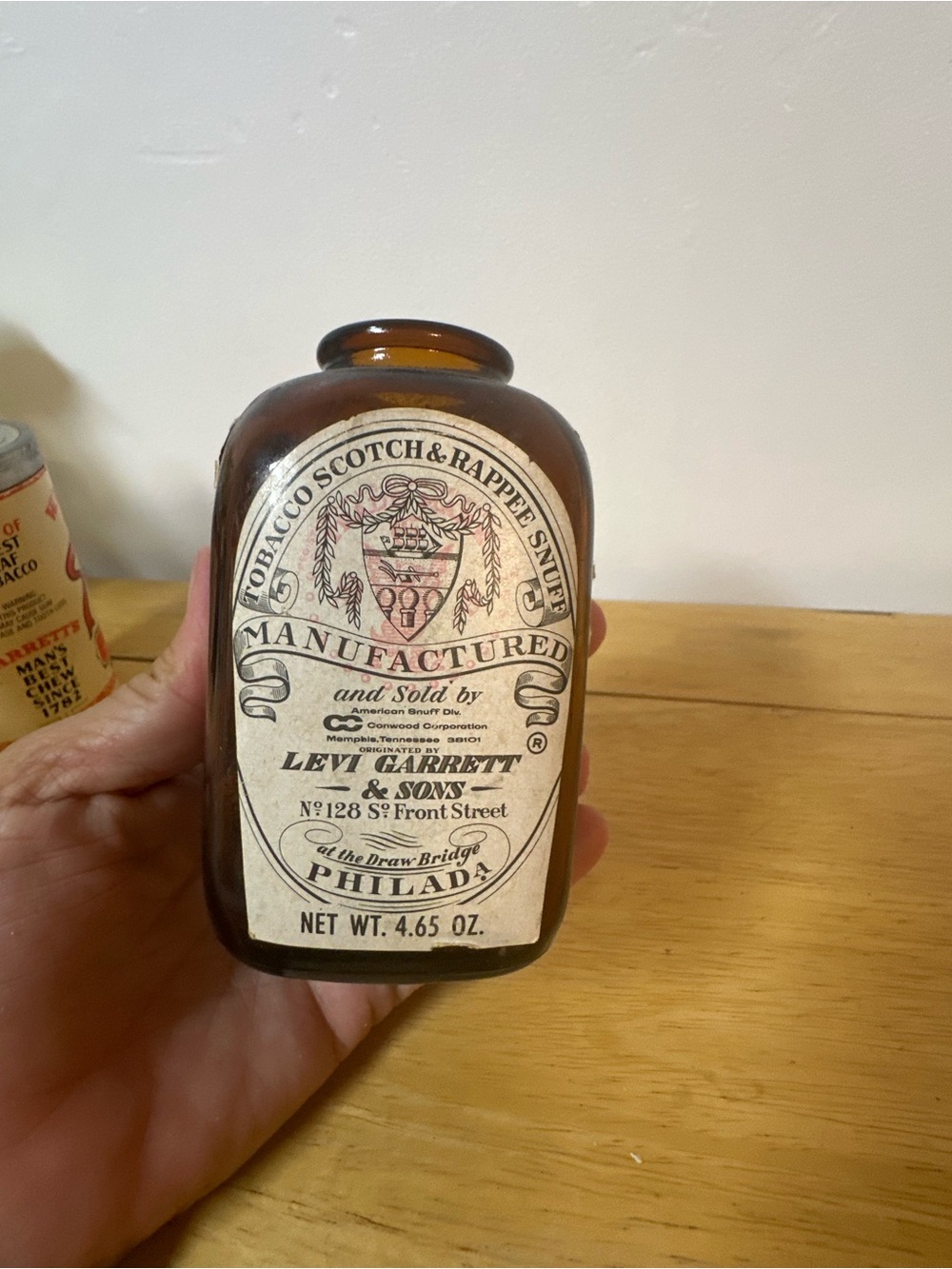 Vintage Brown Glass Bottle garret and sons scotch and rapper snuff